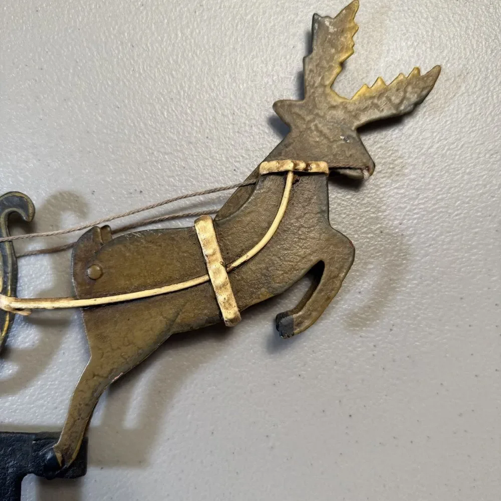 Vtg Balance Pendulum Sculpture Folk Art Christmas Santa Claus Reindeer NO Stand